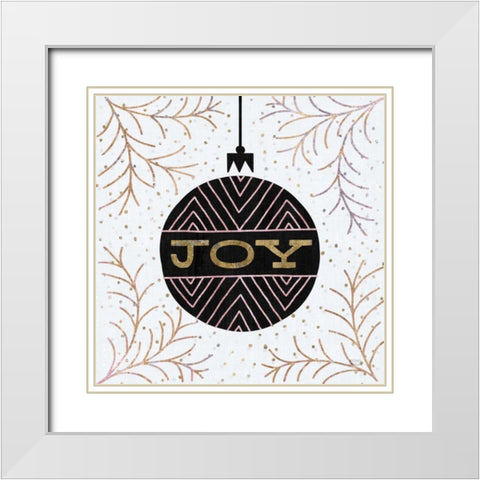 Jolly Holiday Ornaments Joy Metallic White Modern Wood Framed Art Print with Double Matting by Mullan, Michael
