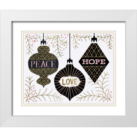 Jolly Holiday Ornaments Peace Love Joy White Modern Wood Framed Art Print with Double Matting by Mullan, Michael