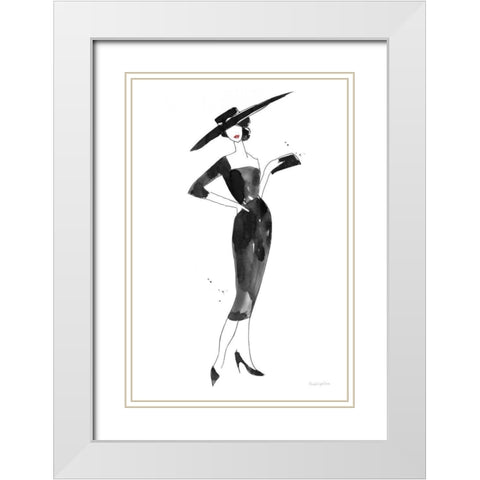 Fashionable Hat White Modern Wood Framed Art Print with Double Matting by Charro, Mercedes Lopez
