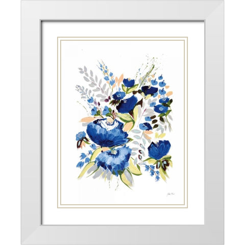 True Blue II White Modern Wood Framed Art Print with Double Matting by Davis, Joan E.