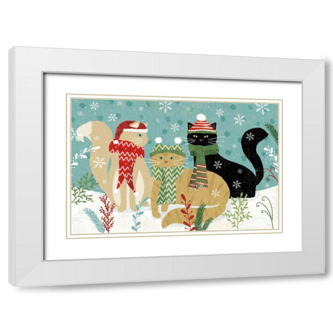 Purrfect Holiday I White Modern Wood Framed Art Print with Double Matting by Charron, Veronique