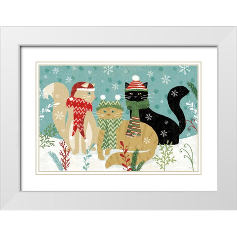Purrfect Holiday I White Modern Wood Framed Art Print with Double Matting by Charron, Veronique