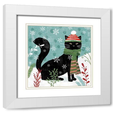 Purrfect Holiday II White Modern Wood Framed Art Print with Double Matting by Charron, Veronique