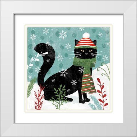 Purrfect Holiday II White Modern Wood Framed Art Print with Double Matting by Charron, Veronique