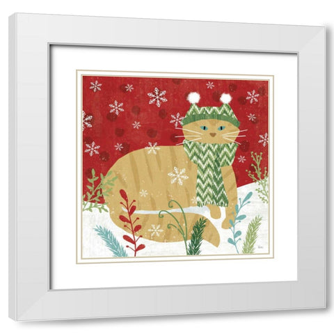 Purrfect Holiday III White Modern Wood Framed Art Print with Double Matting by Charron, Veronique