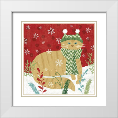 Purrfect Holiday III White Modern Wood Framed Art Print with Double Matting by Charron, Veronique