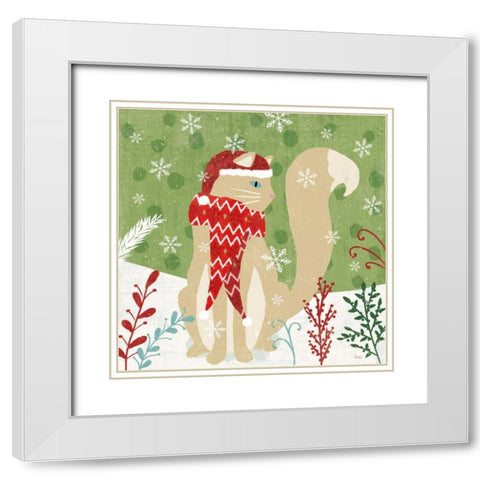 Purrfect Holiday IV White Modern Wood Framed Art Print with Double Matting by Charron, Veronique