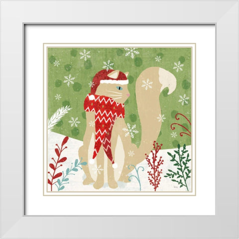 Purrfect Holiday IV White Modern Wood Framed Art Print with Double Matting by Charron, Veronique