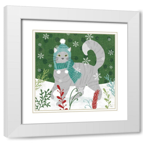 Purrfect Holiday V White Modern Wood Framed Art Print with Double Matting by Charron, Veronique