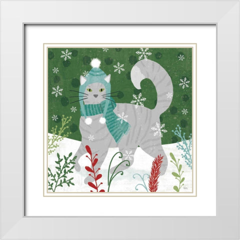 Purrfect Holiday V White Modern Wood Framed Art Print with Double Matting by Charron, Veronique