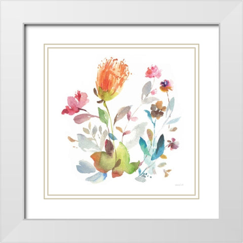 Circle Full of Flowers I White Modern Wood Framed Art Print with Double Matting by Nai, Danhui