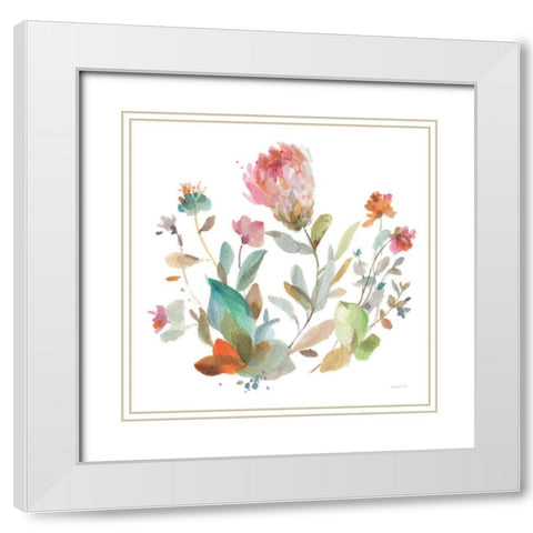 Circle Full of Flowers II White Modern Wood Framed Art Print with Double Matting by Nai, Danhui