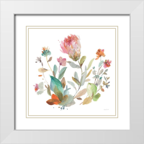 Circle Full of Flowers II White Modern Wood Framed Art Print with Double Matting by Nai, Danhui