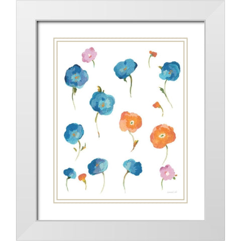 Retro Flowers I White Modern Wood Framed Art Print with Double Matting by Nai, Danhui