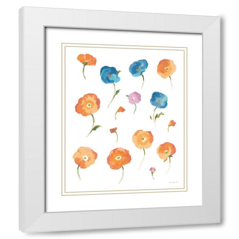 Retro Flowers II White Modern Wood Framed Art Print with Double Matting by Nai, Danhui