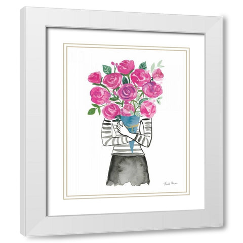 Roses are Pink White Modern Wood Framed Art Print with Double Matting by Zaman, Farida