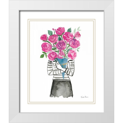 Roses are Pink White Modern Wood Framed Art Print with Double Matting by Zaman, Farida