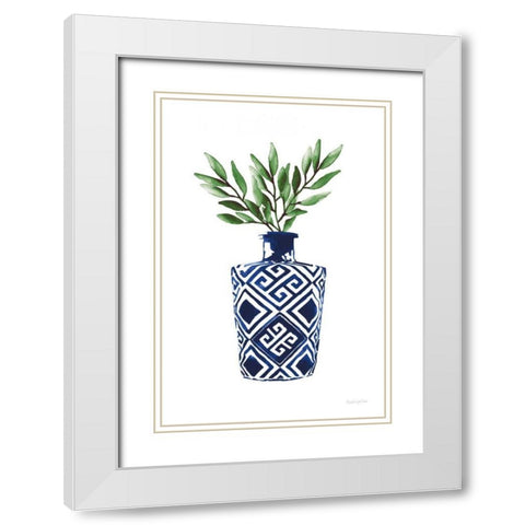 Cobalt Geometric Vases III White Modern Wood Framed Art Print with Double Matting by Charro, Mercedes Lopez