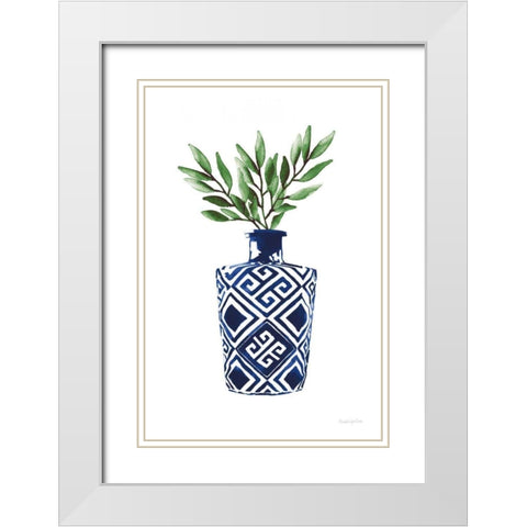 Cobalt Geometric Vases III White Modern Wood Framed Art Print with Double Matting by Charro, Mercedes Lopez