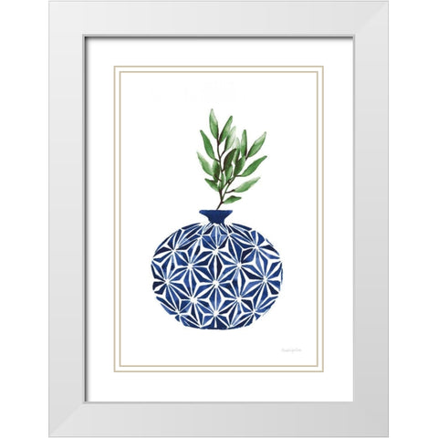 Cobalt Geometric Vases IV White Modern Wood Framed Art Print with Double Matting by Charro, Mercedes Lopez