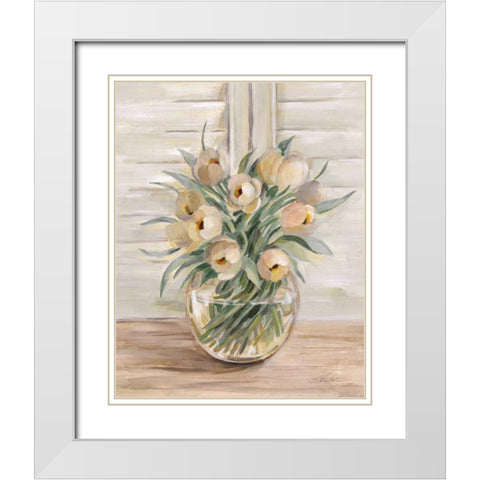 Blush Floral Bouquet White Modern Wood Framed Art Print with Double Matting by Vassileva, Silvia
