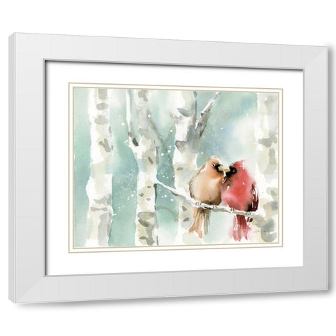 Christmas Cardinals White Modern Wood Framed Art Print with Double Matting by Pete, Katrina