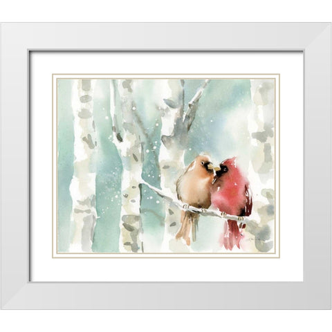 Christmas Cardinals White Modern Wood Framed Art Print with Double Matting by Pete, Katrina