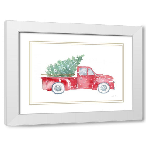 Christmas Truck White Modern Wood Framed Art Print with Double Matting by Pete, Katrina