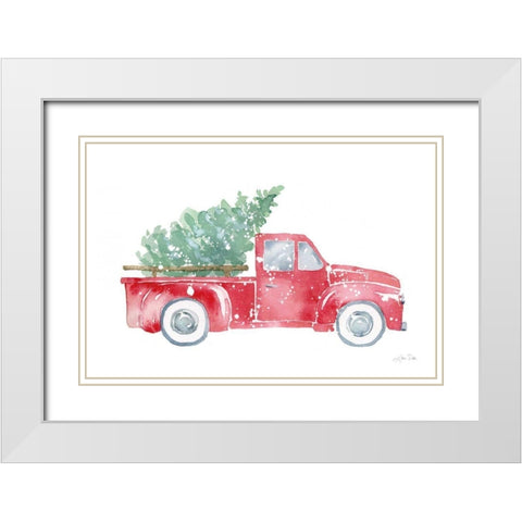Christmas Truck White Modern Wood Framed Art Print with Double Matting by Pete, Katrina
