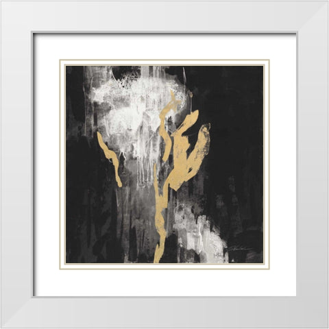 Golden Rain II BW White Modern Wood Framed Art Print with Double Matting by Vassileva, Silvia