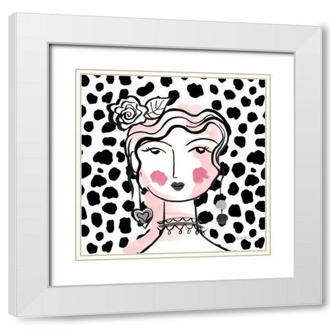 Pretty Faces II Pink White Modern Wood Framed Art Print with Double Matting by Zaman, Farida