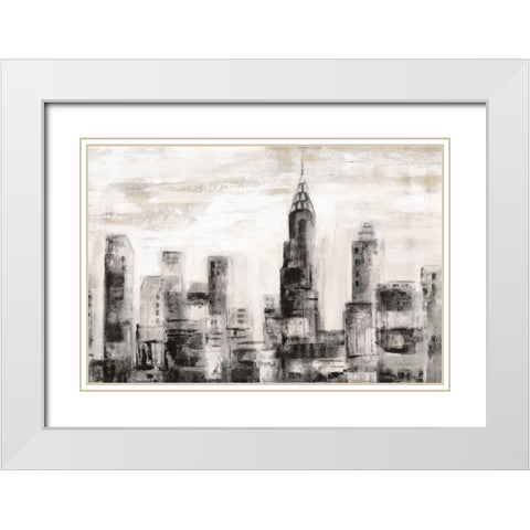 Manhattan Skyline BW Crop White Modern Wood Framed Art Print with Double Matting by Vassileva, Silvia