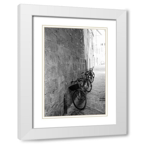 Bicycles in the Alley White Modern Wood Framed Art Print with Double Matting by Aledanda