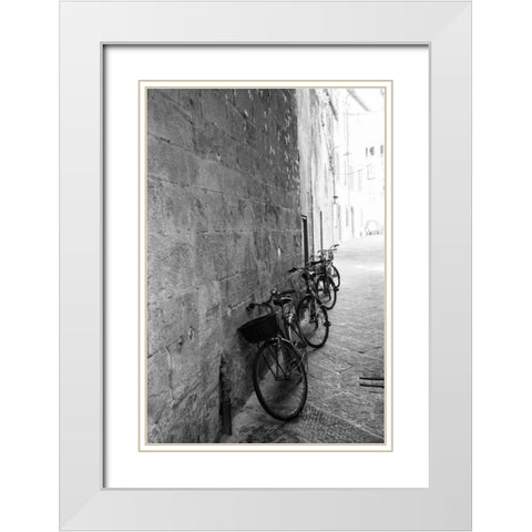 Bicycles in the Alley White Modern Wood Framed Art Print with Double Matting by Aledanda