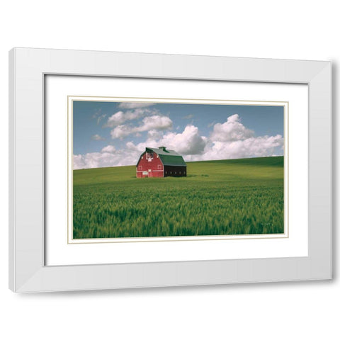 Palouse Region Red Barn I White Modern Wood Framed Art Print with Double Matting by Majchrowicz, Alan