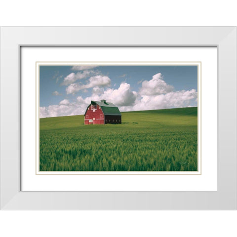 Palouse Region Red Barn I White Modern Wood Framed Art Print with Double Matting by Majchrowicz, Alan