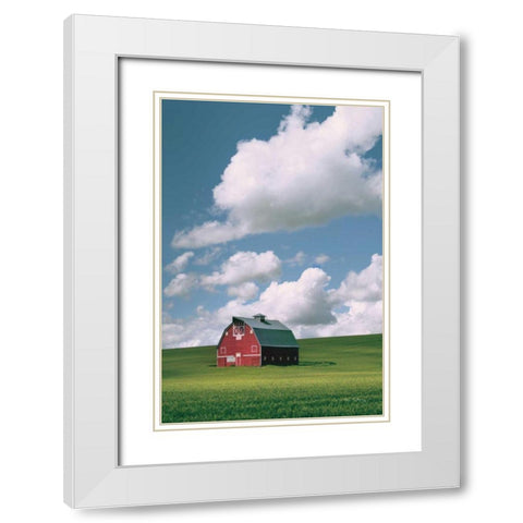 Palouse Region Red Barn II White Modern Wood Framed Art Print with Double Matting by Majchrowicz, Alan