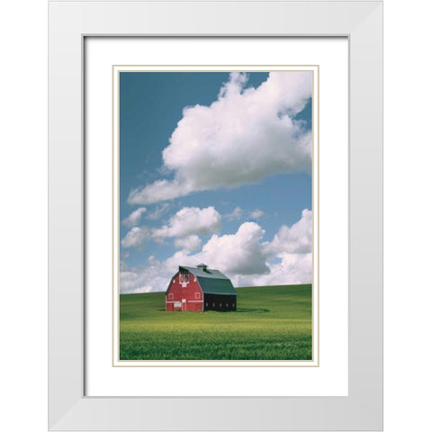 Palouse Region Red Barn II White Modern Wood Framed Art Print with Double Matting by Majchrowicz, Alan