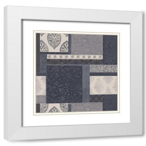 Exotic Threads Blue Cream White Modern Wood Framed Art Print with Double Matting by Wild Apple Portfolio