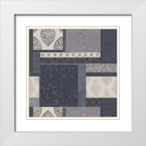 Exotic Threads Blue Cream White Modern Wood Framed Art Print with Double Matting by Wild Apple Portfolio