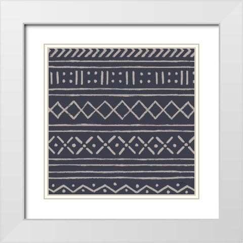 Jungle Love Pattern V Blue Sq I White Modern Wood Framed Art Print with Double Matting by Penner, Janelle