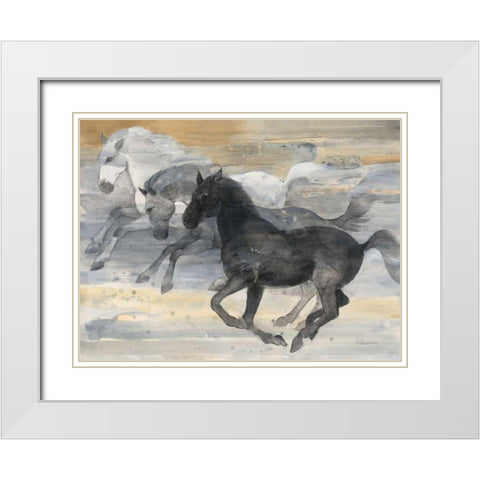 Prancing Trio White Modern Wood Framed Art Print with Double Matting by Hristova, Albena