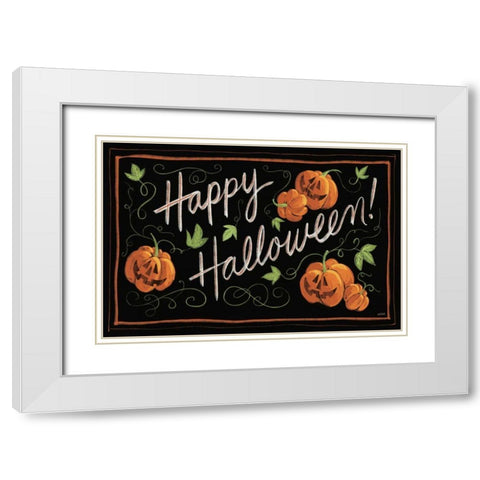 Happy Halloween Jack O Lanterns White Modern Wood Framed Art Print with Double Matting by Tavoletti, Anne