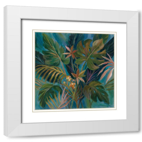 Midnight Tropical Leaves White Modern Wood Framed Art Print with Double Matting by Vassileva, Silvia