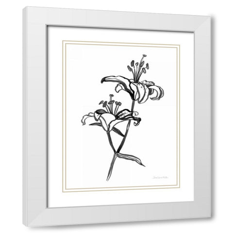 Ink Lilies I White Modern Wood Framed Art Print with Double Matting by Miller, Sara Zieve