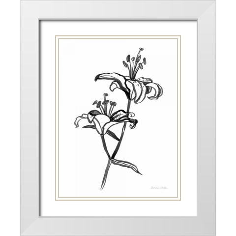 Ink Lilies I White Modern Wood Framed Art Print with Double Matting by Miller, Sara Zieve