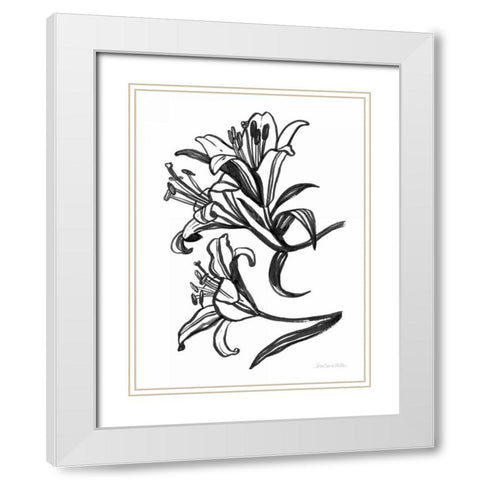 Ink Lilies II White Modern Wood Framed Art Print with Double Matting by Miller, Sara Zieve