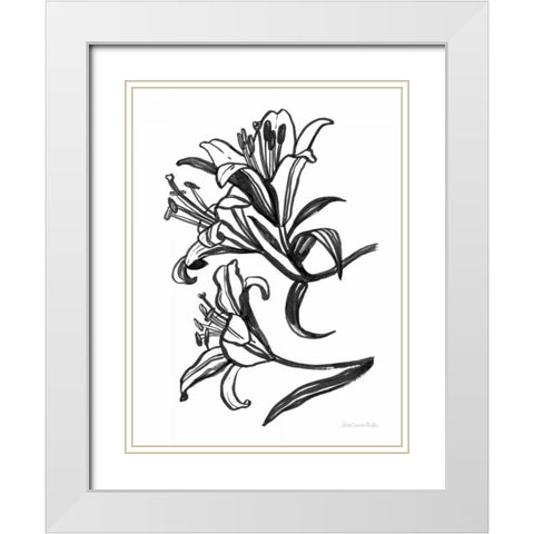 Ink Lilies II White Modern Wood Framed Art Print with Double Matting by Miller, Sara Zieve