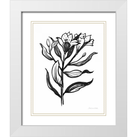 Ink Flower I White Modern Wood Framed Art Print with Double Matting by Miller, Sara Zieve