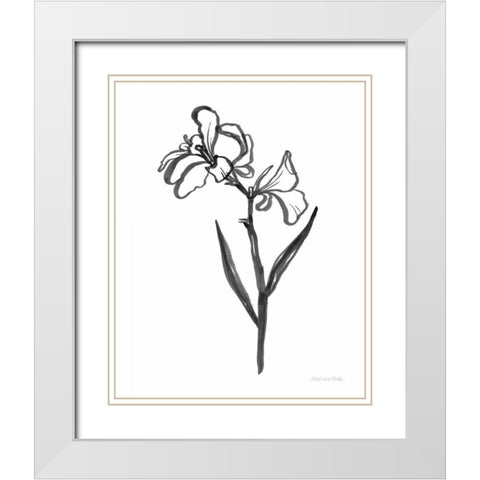 Ink Flower II White Modern Wood Framed Art Print with Double Matting by Miller, Sara Zieve